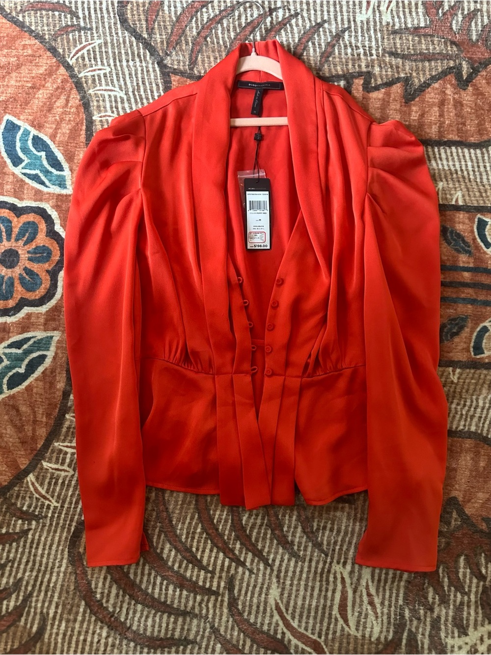 BCBGMaxAzria Vibrant Red Draped Shawl-Collar Blazer
